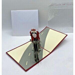 Pop Up Merry Christmas Santa on Motorcycle Greeting Card Biker Collectible 3D